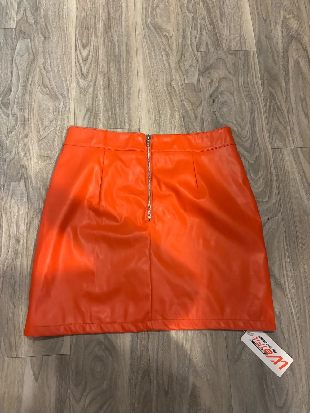 VETTA Bright Orange Faux Leather Mini Skirt